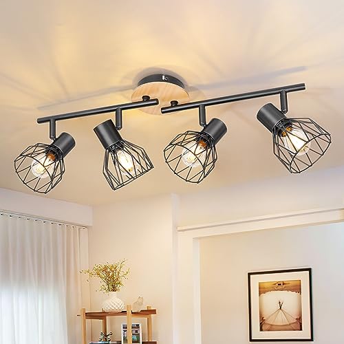 Kimjo LED Deckenstrahler 4 Flammig - LED Deckenleuchte E14 4 Flammig Schwarz Deckenlampe Holz - Schlafzimmer Deckenleuchte Küche Lampe Decke Wohnzimmerlampe - Spotleuchte Nein Leuchtmittel von Kimjo