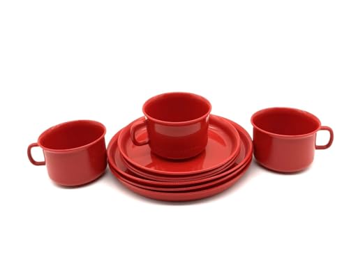 Kimmel 3 Stück Geschirr-Set, je 3x Tasse, Teller 14 cm und Teller 18 cm, Farbe rot, Geschirrservice Kaffeeservice Plastikgeschirr Kunstoff plastik von Kimmel