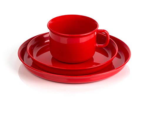 Kimmel 21-000-2253 Kindergedeck Geschirr bestehend aus Tasse, Untertasse und Teller, Kunststoff, Rot, Mittel von Kimmel