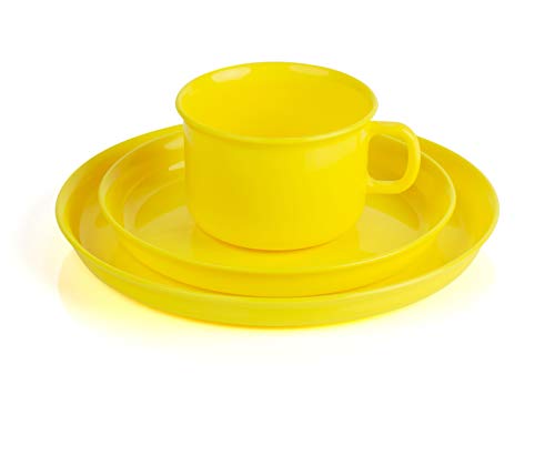 Kimmel Kindergedeck Geschirr bestehend aus Tasse, Untertasse und Teller, Kunststoff, Gelb von Kimmel