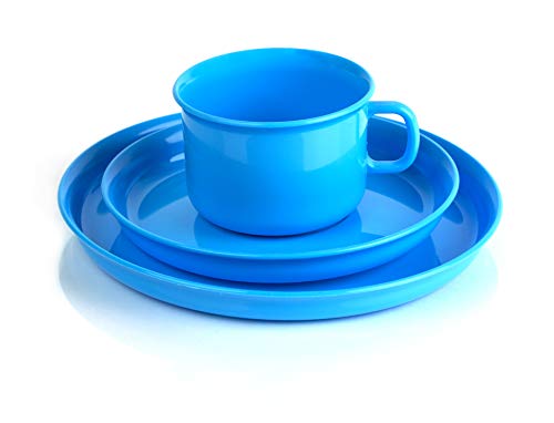 Kimmel Kindergedeck Geschirr bestehend aus Tasse, Untertasse und Teller, Kunststoff, Hellblau von Kimmel