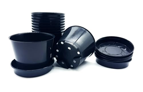 Pflanztopf 11 cm + Untersetzer, Recycling Kunststoff, 10 Stück im Set, Schwarz von Kimmel