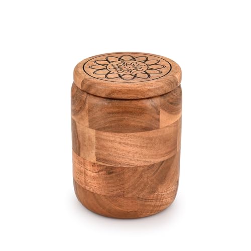 Kimona Food Jars & Canisters Acacia Wood round wooden storage jar with Lid for Keeping Cookies Pantry, Tea, Sugar, Coffee. (11.43cm x 11.43cm x 15.24cm) von Kimona