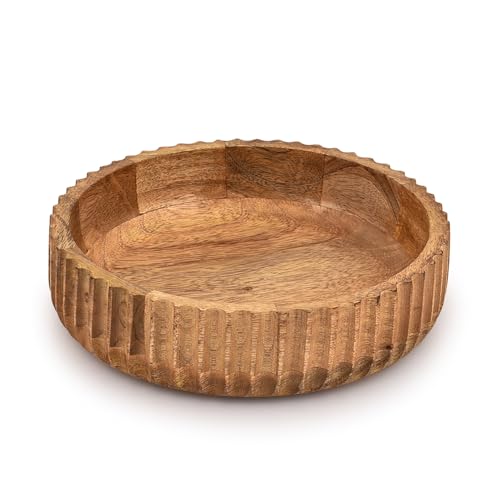 Kimona Klassische Obstschale aus Holz, handgefertigt aus 100 % natürlichem Mangoholz, 25,4 x 25,4 x 6,35 cm, hält bis zu 0,23 kg von Kimona