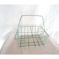 Vintage Milkman's Flaschenkorb Caddy Grün Beschichteter Draht 4 Flaschen 1940Er 1950Er Jahre Metall Quadratisch Retro Mid Century Griff Quart von KimsKreations17