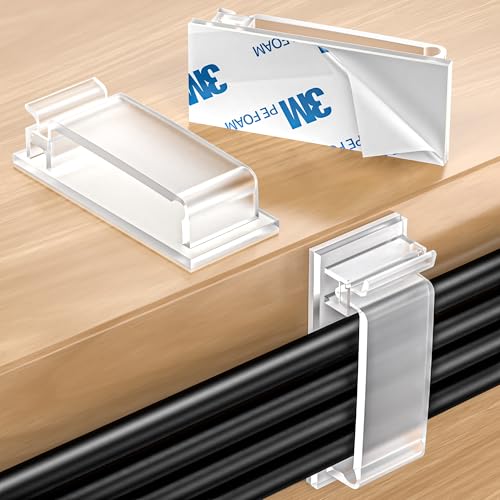 Kimsky 30 Stück Kabelhalter, Kabelhalter Selbstklebend 3M Kleber, Große Kabelmanagement am Schreibtisch, Kabel Organizer für Cable Management für Indoor Outdoor Zuhause und Büro – Transparent von Kimsky