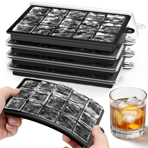 Kimsky Eiswürfelform, 4 Pack Eiswürfelform Silikon, 15 Fächern Eiswürfelbehälter mit Deckel BPA Frei, Einfachen Lösen Eiswürfelformen Geeignet für Cocktail Whiskey Kaffee Eiscreme, Schwarz von Kimsky