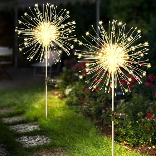 Kimuwote 2 Stück Solarstecker Gartenleuchten 150 LED Solar Gartenleuchten für Außen 8 Modi Solarleuchten Wetterfest Feuerwerk Pusteblume Solarlampen für Außen Garten Wege Rasen Balkon Deko (Warmweiß) von Kimuwote