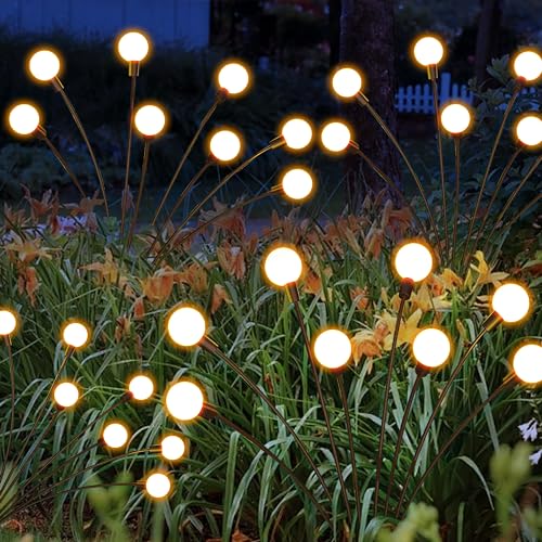 4 Stück Solarlampen für Außen Garten, 8 LED Glühwürmchen Solarleuchten, mit Fernbedienung, 8 Modi, Wasserdicht, für Garten, Balkon,Gehwege Hof Terrasse Gehweg Decor(Warmweiß) von Kimuwote