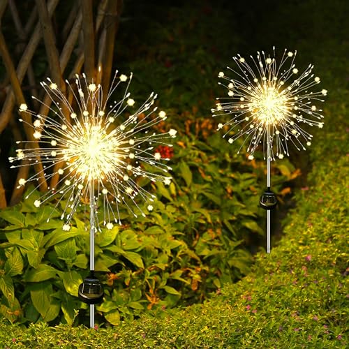 Kimuwote Gartendeko Solarleuchten, 2 Stück 150 LED Solar Gartenleuchte Außen, 8 Modi Feuerwerk Gartenleuchten, IP65 Wasserdicht Pusteblume Gartenstecker Solarlampen für Außen Garten Wege Rasen Balkon von Kimuwote