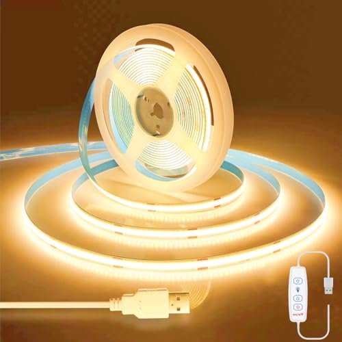 Kimuwote USB COB LED Streifen, 2M Dimmbar USB 5V Warmweiß 3000K 640LEDs, TV LED Strip Lights Beleuchtung, Flexibel LED Band licht für Schlafzimmer, Zuhause,Schrank, DIY Beleuchtung von Kimuwote