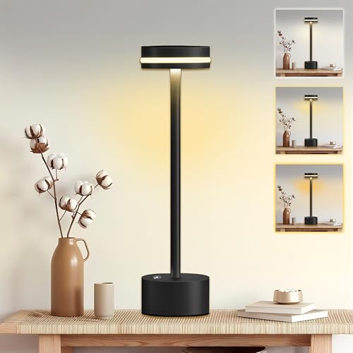 LED Tischlampe Kabellos, Dimmbare Tischleuchte Akku LED mit 3 Farbtemperatur, Aluminium,Touch Lampe mit USB-C Aufladbar für Outdoor Nachttisch Esstisch Schreibtisch(32cm) von Kimuwote