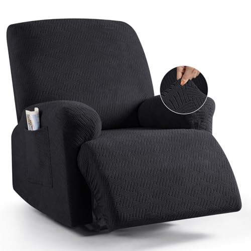 KinCam Stretch sesselschoner mit armlehne, ohrensessel überzu, sesselschoner für relaxsessel und Fernsehsessel, weich waschbar Sofa bezug für Kinder, Hund und Haustieres (1-Sitzer, Schwarz) von KinCam