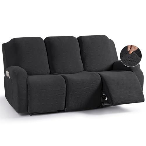 KinCam Stretch sesselschoner mit armlehne, ohrensessel überzu, sesselschoner für relaxsessel und Fernsehsessel, weich waschbar Sofa bezug für Kinder, Hund und Haustieres (3-Sitzer, Schwarz) von KinCam
