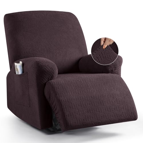 KinCam Stretch sesselschoner mit armlehne, ohrensessel überzu, sesselschoner für relaxsessel und Fernsehsessel, weich waschbar Sofa bezug für Kinder, Hund und Haustieres (1-Sitzer, Kaffee) von KinCam