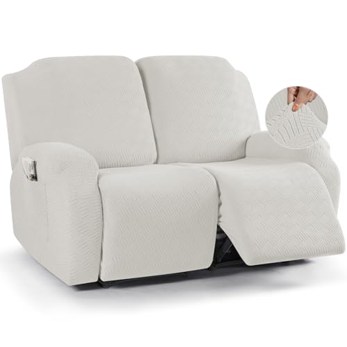 KinCam Stretch sesselschoner mit armlehne, ohrensessel überzu, sesselschoner für relaxsessel und Fernsehsessel, weich waschbar Sofa bezug für Kinder, Hund und Haustieres (2-Sitzer, Creme) von KinCam