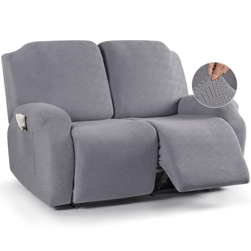 KinCam Stretch sesselschoner mit armlehne, ohrensessel überzu, sesselschoner für relaxsessel und Fernsehsessel, weich waschbar Sofa bezug für Kinder, Hund und Haustieres (2-Sitzer, Hellgrau) von KinCam