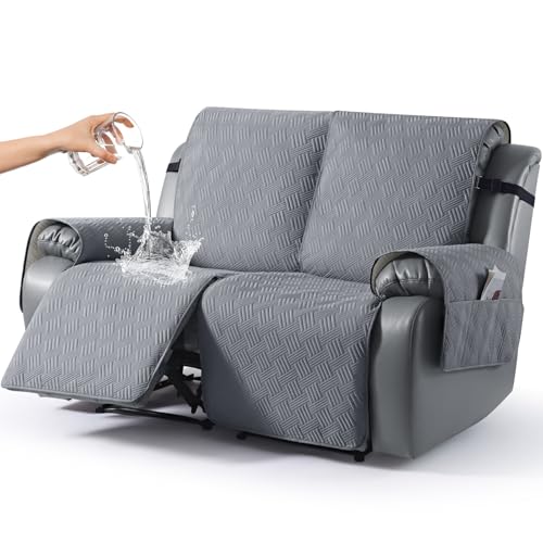 KinCam Wasserdichter sesselschoner, Fernsehsessel sesselschoner für relaxsessel mit Tasche, elastischen Bändern, Anti-Rutsch weich waschbar Sofa 2 Sitzer bezug für Kinder, Haustiere Dunkelgrau von KinCam