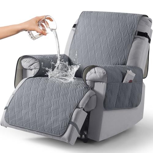 KinCam Wasserdichter sesselschoner für Fernsehsessel, relaxsessel mit Tasche elastischen Bändern, Anti-Rutsch sesselbezug weich waschbar sesselüberwurf 1 Sitzer für Kinder, Haustiere Dunkelgrau von KinCam