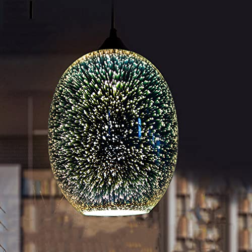 KinHall 3D Symphony Glass Lampshade, Modern Pendelleuchte 3D Glas Effektlampe Kreative Hängelampe Beleuchtung Kronleuchter für Wohnzimmer Schlafzimmer E27 (ohne Glühbirne von KinHall