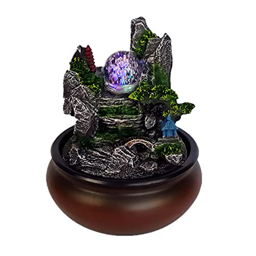 Indoor Desktop Wasserbrunnen mit LED Harz Steingarten Wasserfall Kristallkugel Home Entspannung Fengshui Ornamente für Büro Wohnzimmer Schlafzimmer (20 * 16cm) von KinHall