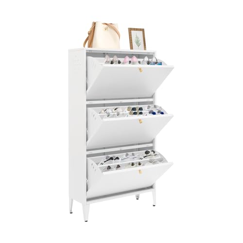 KinHall Schuhschrank, Schuhschrank mit 3 Flip-Schubladen 65x24x109cm, im Wohnzimmer, im Eingangsbereich und im Schlafzimmer (Weiß) von KinHall