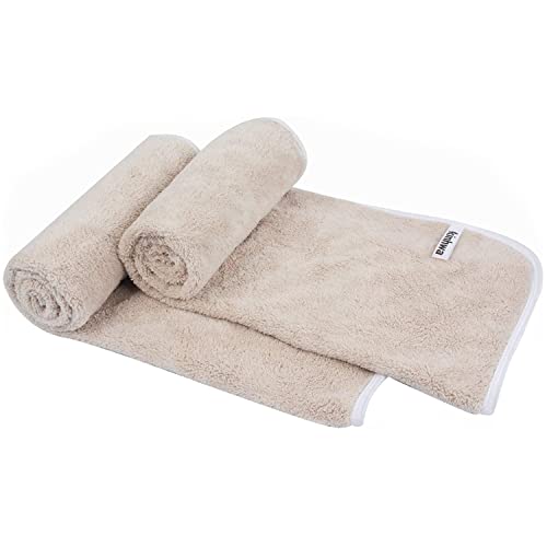 KinHwa 2er Pack Microfaser Handtücher, Stark Wasserabsorbierendes Mikrofaser Handtuch, Mikrofaser Badetuch, Super Weich Duschtücher, Schnelltrocknend & Saugstark, 40cm x 76cm, Hellbraun von KinHwa