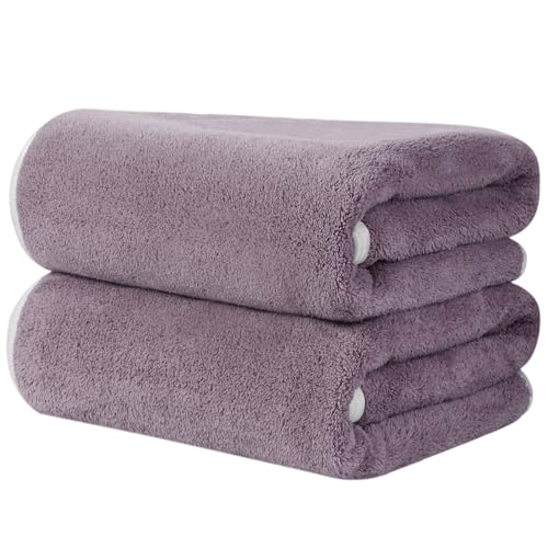 KinHwa 2er Pack Mikrofaser Handtuch, Mikrofaser Handtuch Haare, Flauschiges Mikrofaser Badetuch, Microfaser Handtücher für die Haare,Weich &Saugstark Duschtücher 50x100cm, Violett von KinHwa