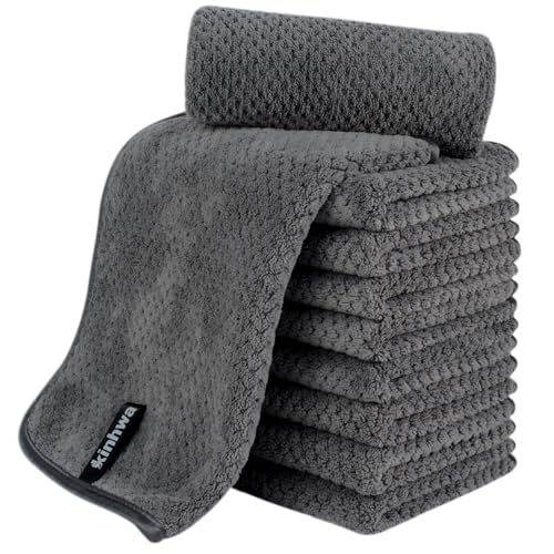 KinHwa Mikrofaser Gästehandtücher Handtücher 30x50cm, Weiche Saugstark Gästetücher mit Aufhängeschlaufe, Schnelltrocknend Waschlappen Saugfähig für Bad, Spa, Fitnessstudio 10 Pack Dunkelgrau von KinHwa