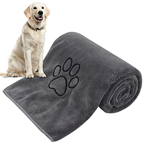 KinHwa Hundehandtuch extra saugfähig groß XXL 76cmx127cm 1 Pack Mikrofaser Handtücher für Hunde und Katzen Haustierhandtuch Schnelltrocknend & weich Mikrofasertücher Waschbar & langlebig, Dunkelgrau von KinHwa