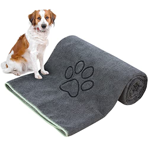 KinHwa Hundehandtuch extra saugfähig groß XXL 76cmx127cm 1 Pack Mikrofaser Handtücher für Hunde und Katzen Haustierhandtuch Schnelltrocknend & weich Mikrofasertücher Waschbar & langlebig, Grau von KinHwa