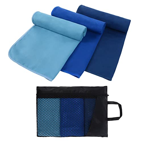 KinHwa Mikrofaser Handtuch Sporthandtuch Fitnessstudio mit Druckknopf Reisehandtuch schnelltrocknend leicht Workout&Gym Handtuch microfaser für Camping, Fitness, Sport, Radfahren 3 Stück 40×80cm Blau von KinHwa