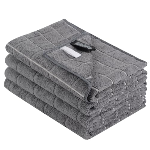 KinHwa Mikrofasertücher Geschirrtücher Geschirrtücher für Küche Premium Küchentuch Tücher Hochsaugfähig & Langlebig Fusselfrei Geschirrtuch 45 * 65cm 4 Stück (grau) von KinHwa