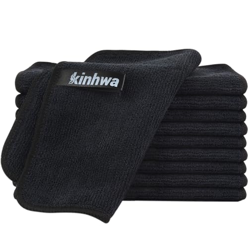 KinHwa Mikrofasertücher Schwarz Putzlappen Küche Reinigungstücher Putztücher Spüllappen Waschbar Microfaser Putztuch Umweltfreundlich und Fusselfrei Geschirrtücher Mehrzweck 20cm x 20cm 10 Stück von KinHwa