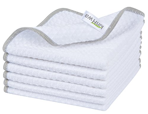 KinHwa Mikrofasertücher Waffeltuch 30cm x 30cm Haushalts Putzlappen Küche Putztücher super saugfähig und dick Geschirrtücher microfaser Spüllappen Mehrzweck 6Stück Weiß von KinHwa
