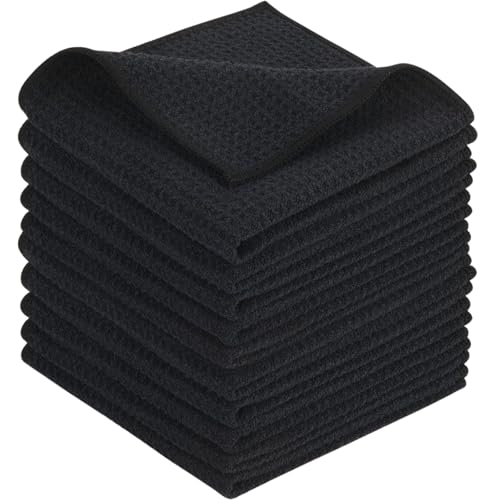 KinHwa Barista Tuch-10 Stück schwarz - Barista Handtücher extrem saugstark 30x30cm-Kaffeemaschine Reinigungstuch pültücher für Küche Dicke Putzlappen Fusselfrei - Mikrofasertücher von KinHwa