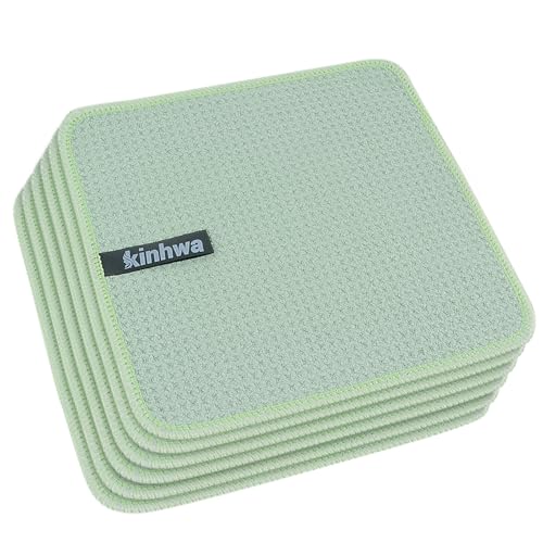 KinHwa Spültuch Grun Spüllappen schwarz Waffeltuch Mikrofasertuch waschbar Spültücher für Küche Dicke Putzlappen Fusselfrei 20cmx20cm 6 Stück von KinHwa