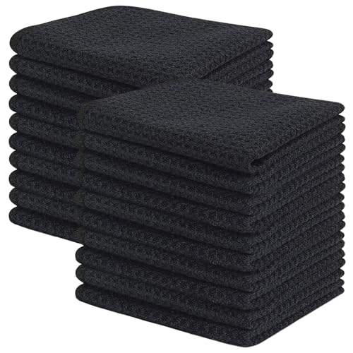 KinHwa Spültuch schwarz Spüllappen schwarz Waffeltuch Mikrofasertuch waschbar Spültücher für Küche Dicke Putzlappen Fusselfrei 20cmx20cm 20 Stück von KinHwa