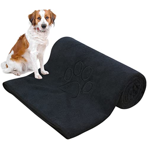 KinHwa Hundehandtuch extra saugfähig groß XXL 76cmx127cm 1 Pack Mikrofaser Handtücher für Hunde und Katzen Haustierhandtuch Schnelltrocknend & weich Mikrofasertücher Waschbar & langlebig, Schwarz von KinHwa