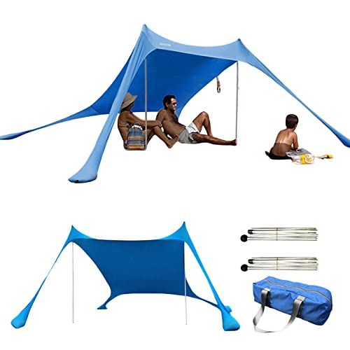 Beach StrandZelt, Strandmuschel Sonnenschutz Zelt für Strand mit UV-Schutz UPF 50+ Sun Shade Shelter, Sonnensegel Camping Plane mit Aufbewahrungstasche für Strand Picknick Angeln Camping (Blau) von KinMokusei