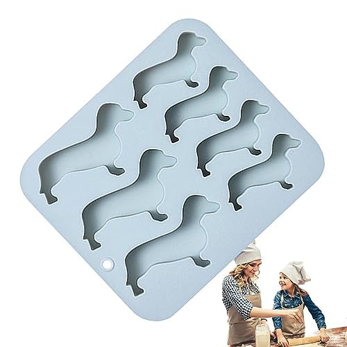 Eiswürfelform, Mini-Dackel-Hundeform-Dackel Hund Silikonformen mit 7 Eiswürfeln für Gefrierschrank, Whisky, Cocktail, Kekse, Süßigkeiten, Schokolade, BPA-frei (Blau) von KinMokusei