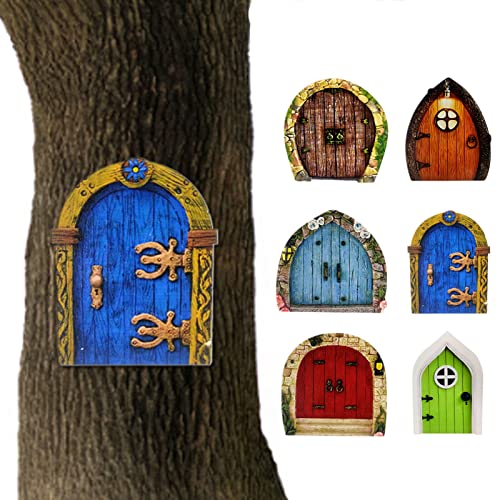 Feentür Set, Miniatur Fairy GNOME Home Tür, Garten Outdoor Statuen Bäume Dekoration, Miniatur Gartentür Mystischer Zwerg Zuhause Magischer Eingang, Feengarten Haustür Für Baumbasis/Rustikale von KinMokusei