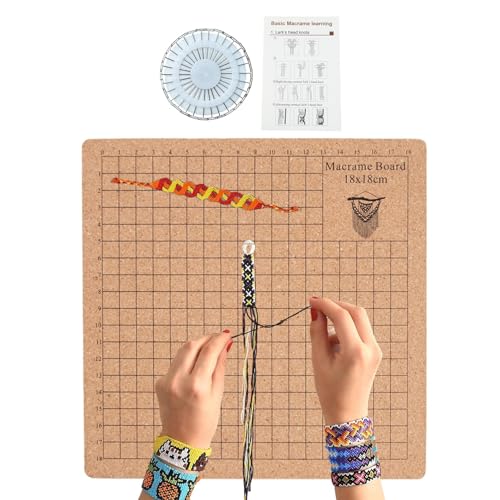 KinMokusei Macrame Board mit Stiften, doppelseitiges Makramee-Projektbrett mit Gittern, ragbares Flechtbrett mit Anleitung von Armbändern, Projekten, Knotenschnur (7 * 7inch) von KinMokusei