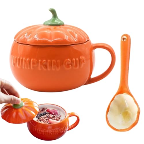 Kürbis Tasse aus Keramik, Halloween Kürbis Kaffeetasse | Niedliche Halloween Herbst Tasse Kaffeebecher Pumpkin Mug Home Deko Halloween Geschenke für Freunde (M) von KinMokusei