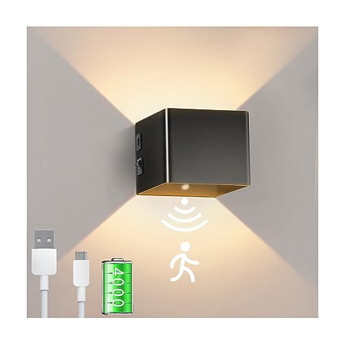 Wandleuchte mit Bewegungsmelder Innen,LED Akku Wandlampe Batteriebetrieben 4000mAh,Wandlampe mit Schalter,USB Aufladbare Wandbeleuchtung Flurlampe Magnetische für Schlafzimmer Wohnzimmer Treppe von Kinamy