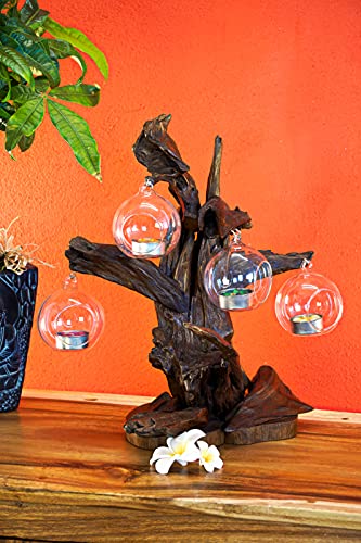 Kerzenständer Wurzel Baum - 2 oder 3 Lichter Teelichthalter - inkl. Glas und Kerze - (4 Lichter) von Kinaree