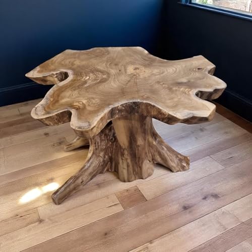 Kinaree Beistelltisch mit Baumscheibe ALOR Setar - 100-120cm Beistelltisch aus massivem Teak in rustikaler Optik, die Tischplatte wurde aus einem Teak-Baum Querschnitt gefertigt (50 x 100-120cm) von Kinaree