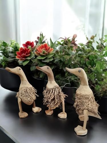 Kinaree Deko Ente Holz mit Wurzel klein - 20cm Bambus Wurzel Ente - Holz Enten Natur aus Einer Bambuswurzel gefertigt, Dekoration für Wohnzimmer, Badezimmer oder auch Eingangsbereich von Kinaree