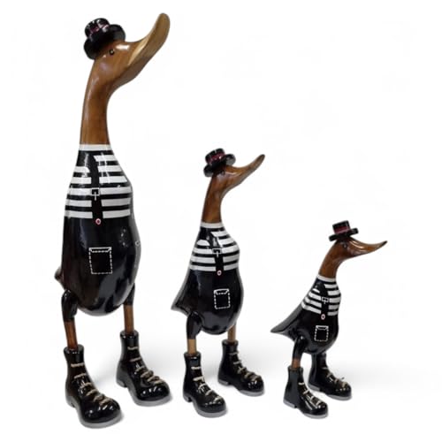Kinaree Deko Ente aus Bambusholz - Handgeschnitzt & bemalt - Pantomime Straßenkünstler in Mehreren Größen - Lustige Holzfigur als Geschenk oder Gartendeko (L: 49x11x20cm) von Kinaree