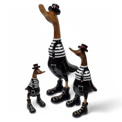 Kinaree Deko Ente aus Bambusholz - Handgeschnitzt & bemalt - Pantomime Straßenkünstler in Mehreren Größen - Lustige Holzfigur als Geschenk oder Gartendeko (M: 36x10x16cm) von Kinaree